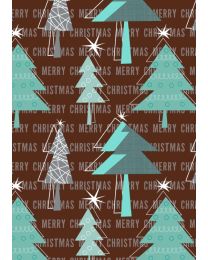 Geschenkpapier kerstbomen bruin/turkoois 50cmx200m