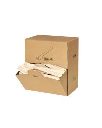 76010024 - Houten vork waxed in dispenserdoos BIOPAK - naturel - KLEIN 16cm
