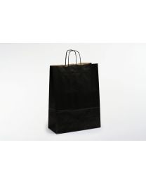 30010112 - Papieren draagtas met zwarte gedraaide handgrepen 100gr/m² - gelijnde zwarte kraft - 32+14x42cm