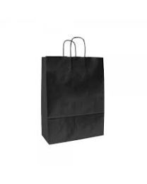 Draagtas Gedraaide zwarte handgrepen gelijnde KRAFT 100gr/m² ZWART 32+14x42cm