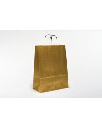 30010132 - Papieren draagtas met zwarte gedraaide handgrepen 100gr/m² - gelijnde goud kraft - 32+14x42cm