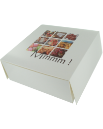 61000057 - Kartonnen patisseriedoos wit 17x17x10cm Mmmm!-tekening - P1710MMM