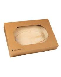 Boîte catering en carton compostable avec fenêtre PLA 460x320x80mm kraft, modèle medium