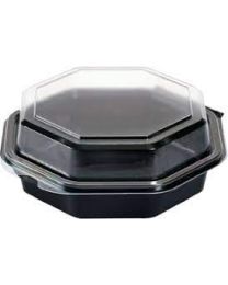 Duni cateringschaal PET OCTAVIEW zwart/transp 150x150x70mm afscheurb scharnier