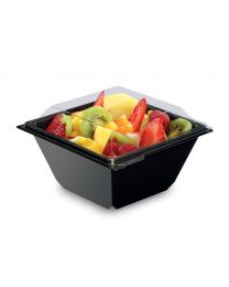66040026 - Combi emballage salade RPET TAKIPACK noir 114x114x55mm 370ml + couvercle transp