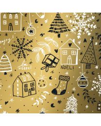 Geschenkpapier feestdagen zwart goud - 50cmx200m