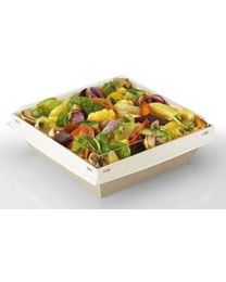 61660034 - Combi Salad box karton LUXIFOOD kraft/wit 160x160x74mm 900ml + RPET deksel