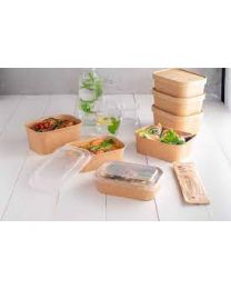 RPET deksel voor kartonnen pot kraft/PP 500ml, 750ml, 1000ml - transparant - 175x123x28mm